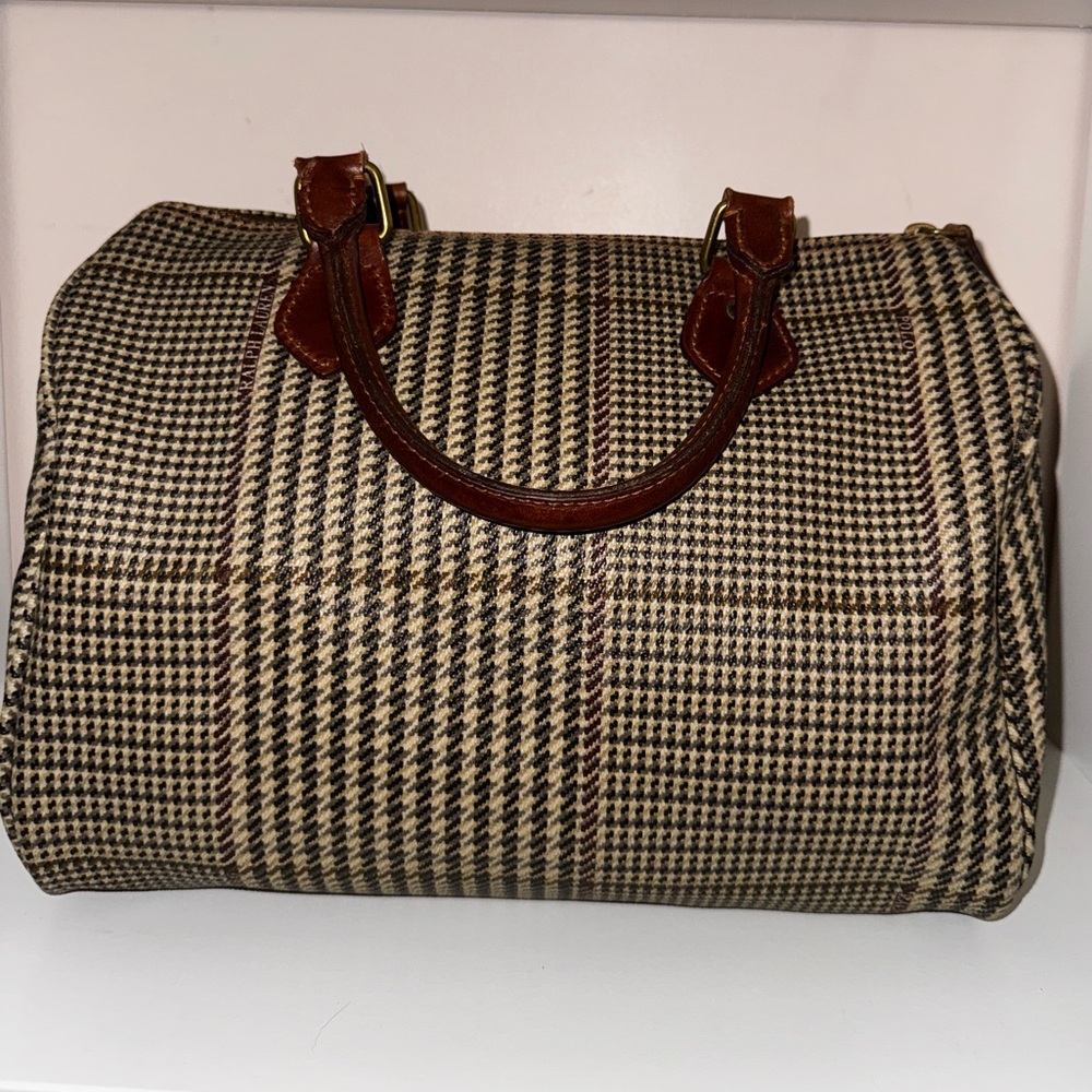 VINTAGE Y2K Polo Ralph Lauren Plaid Mini Boston Houndstooth Leather Handbag - Picture 3 of 8